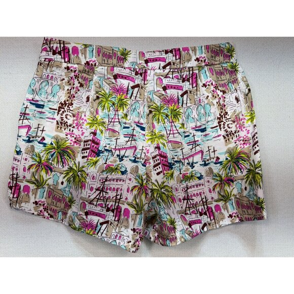 J.Crew Women's Tropical Palm Trees Print Casual Panel Button Shorts Size 4 White - Picture 9 of 12